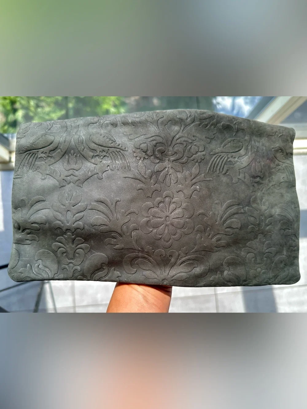 Clare Vivier Embossed Suede Fold-Over Clutch - Charcoal